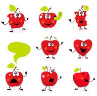 Funny red Apple fruit characters isolated on white background