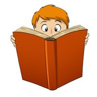 Cartoon boy reading big book N2