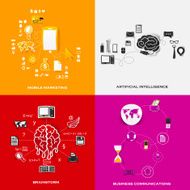 Set of modern stickers Concept mobile marketing artificial intelligence brainstorm