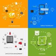 Set of modern stickers Concept online education mobile technology application