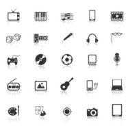 Entertainment icons with reflect on white background
