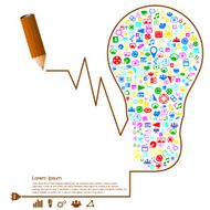 pencil and bulb with social network icons N3
