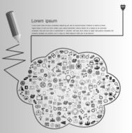 Creative splash pencil and cloud social network Gray icons set