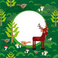 background green forest with deer fir trees mushrooms birds vec N2