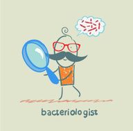 bacteriologist looks through a magnifying glass N4