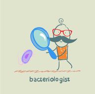 bacteriologist looks through a magnifying glass N5