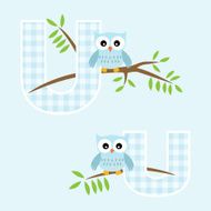 Alphabet for baby boy with owl vector letters U N2