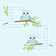 Alphabet for baby boy with owl vector letters D N2