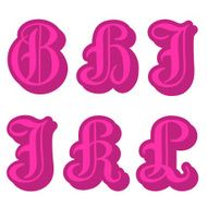 Alphabet letters G H I L in pink capitals