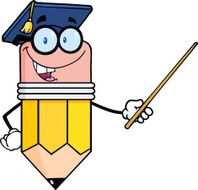 Smiling Pencil Teacher With Graduate Hat Holding A Pointer
