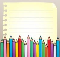 Notepad blank page with crayons