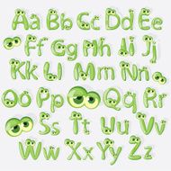 Cartoon green alphabet with eyes