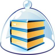 Icon of books under bell-jar