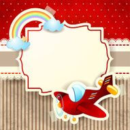 Airplane and rainbow on cardboard background N2