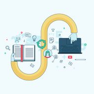 Flat line design concept for online learning