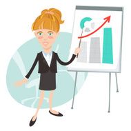 Office woman presenting a graph on flip-chart Flat style