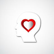 Human head with paper red heart symbol Love and relationship