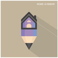 Home icon and pencil symbol in flat design style N3