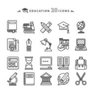 Set of Lines Education Icons on White Background