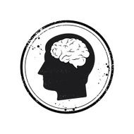 Grunge stamp with head and brain