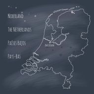 Hand drawn map of the Netherlands on blackboard