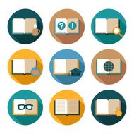 Books and symbols flat icons set N3