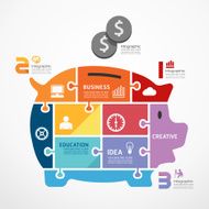 infographic Template with piggy bank jigsaw banner