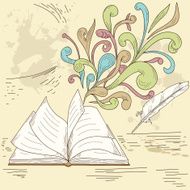 Opened book with abstract design retro elements