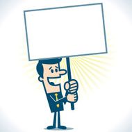 Man holding blank poster