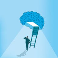 Man is looking at the bright sight of brain