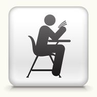 White Square Button with Studying on School Desk