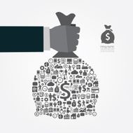 infographic Template with businessman hand hold money bag