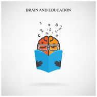 creative brain sign and book symbol on background