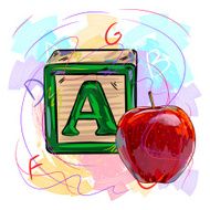 Colorful Toy Block and Apple