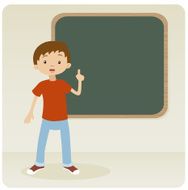 Boy Explaining at the Blackboard