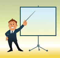 Cartoon of a Businessman Pointing at Presentation Board