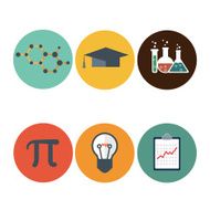 Science flat icons set DNA atom microscope mathematic Pi ico
