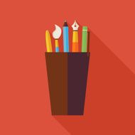 Flat Cup with Office Writing Supplies Tools Illustration Shadow