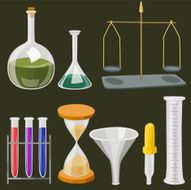 Vector cartoon chemistry laboratory objects in flat colors