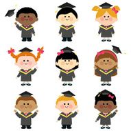 Group of graduation kids with gowns and hats N2