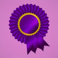 Violet award ribbon rosette on pink background