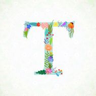 The letter T Bright floral element of colorful alphabet
