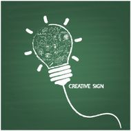 Creative light bulb handwriting style on blackboard