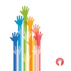Colorful hands raised straight up