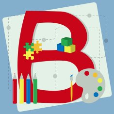 Letter "b" from stylized alphabet with children's toys