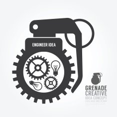 Vector gear distortion from grenade concept engine of idea