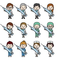 Health care workers with big syringe
