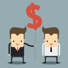 businessman giving money balloon