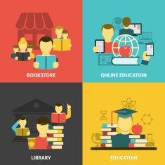Education reading flat icons square banner