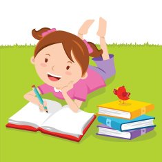 Little girl writing with books Creative Writing N2